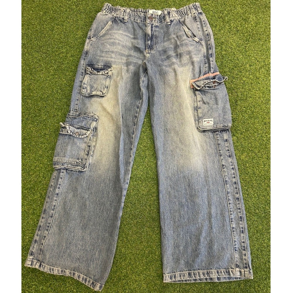 BDG Urban Outfitters Baggy Cargo Jeans Light Wash Wide Leg Blue XL
